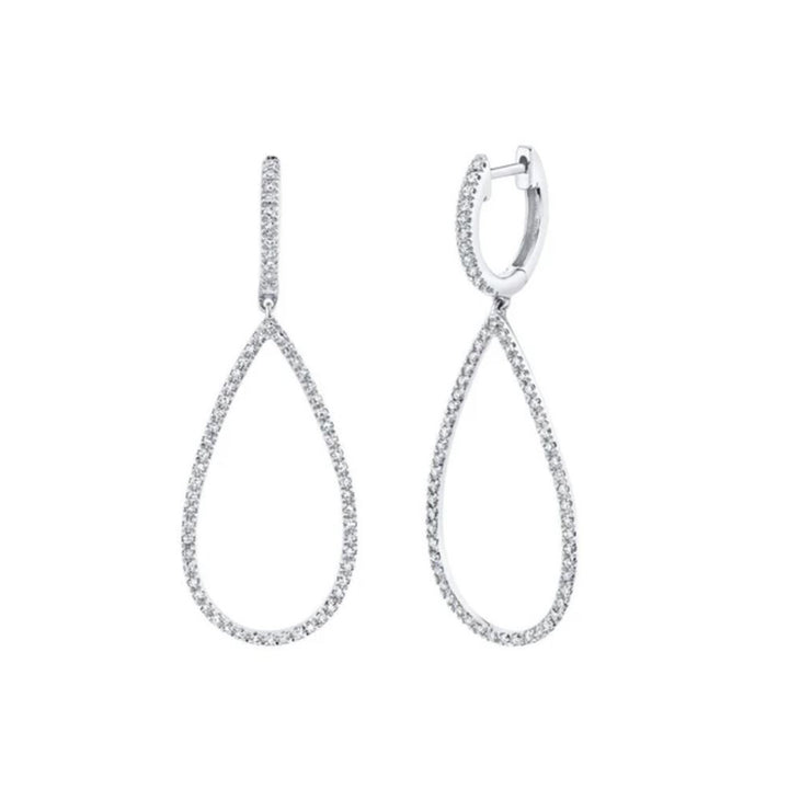 14KW Diamond Open Pear Leverback Earring