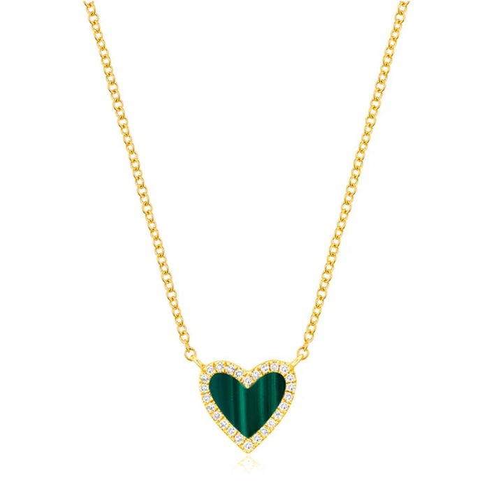 14K Yellow Gold Malachite Heart Diamond Necklace