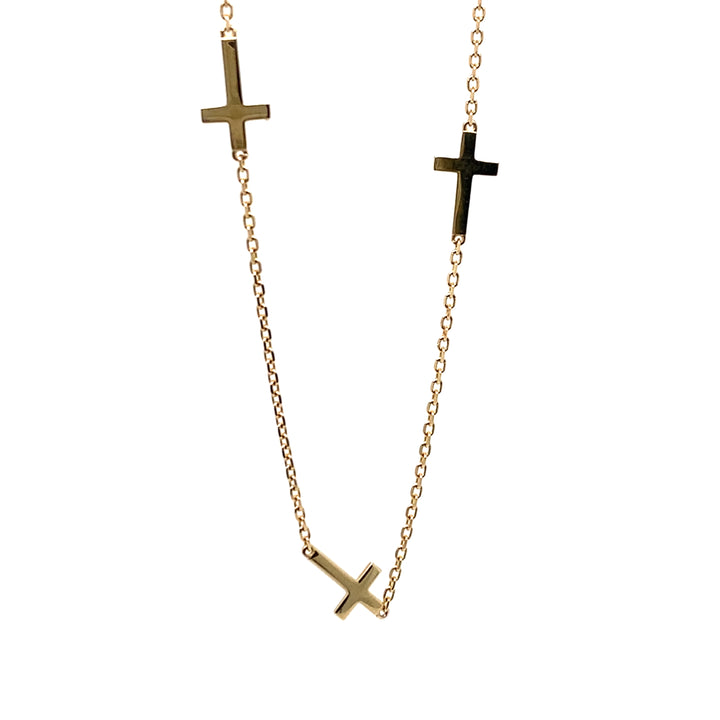 14K Yellow Gold 5-Station Sideways Cross Necklace