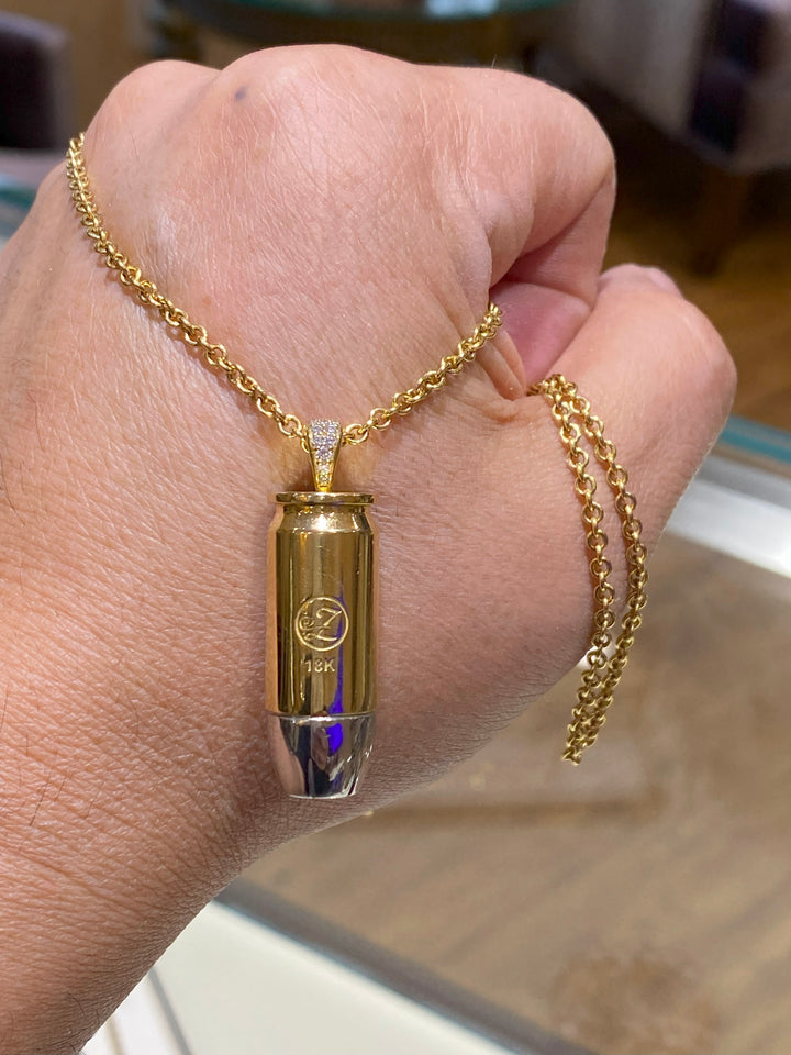 18K Gold &amp; Platinum Bullet Diamond Pendant Necklace
