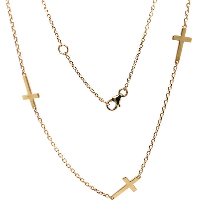 14K Yellow Gold 5-Station Sideways Cross Necklace