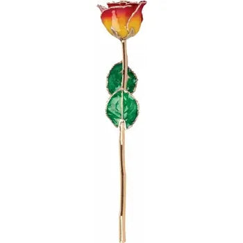 Lacquered Sunset Yellow &amp; Red Rose with Gold Trim
