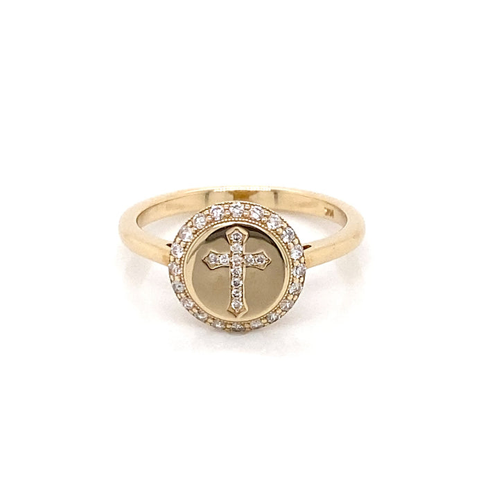 Diamond Cross Signet Ring