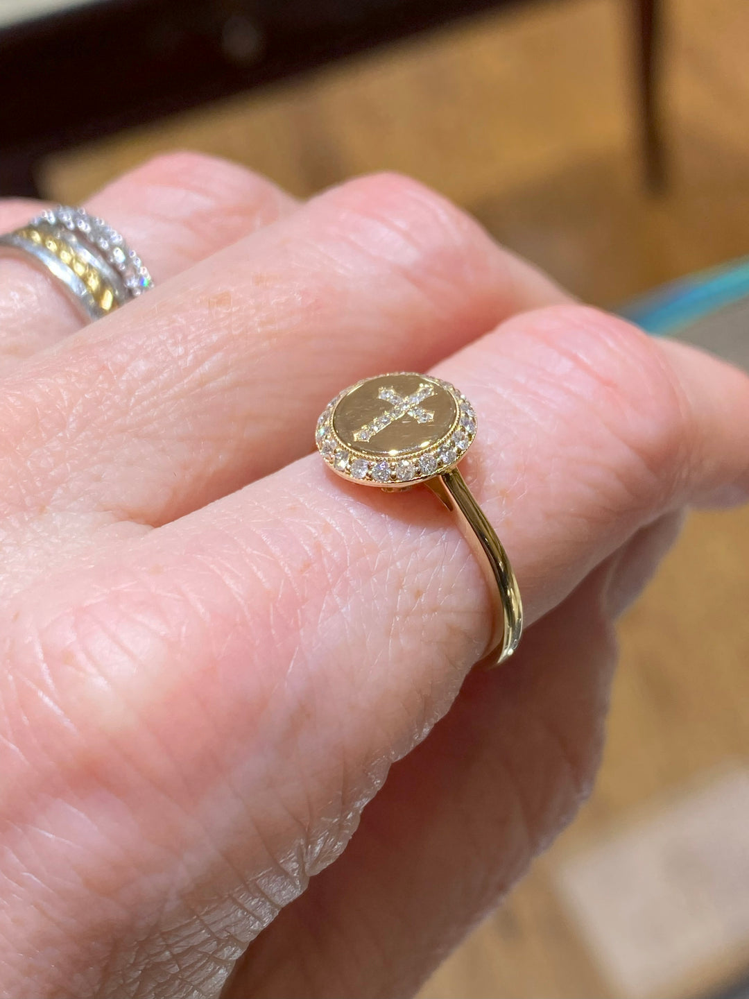 Diamond Cross Signet Ring