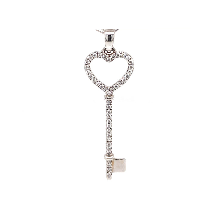 18K Gold Heart Key Pendant with Diamonds