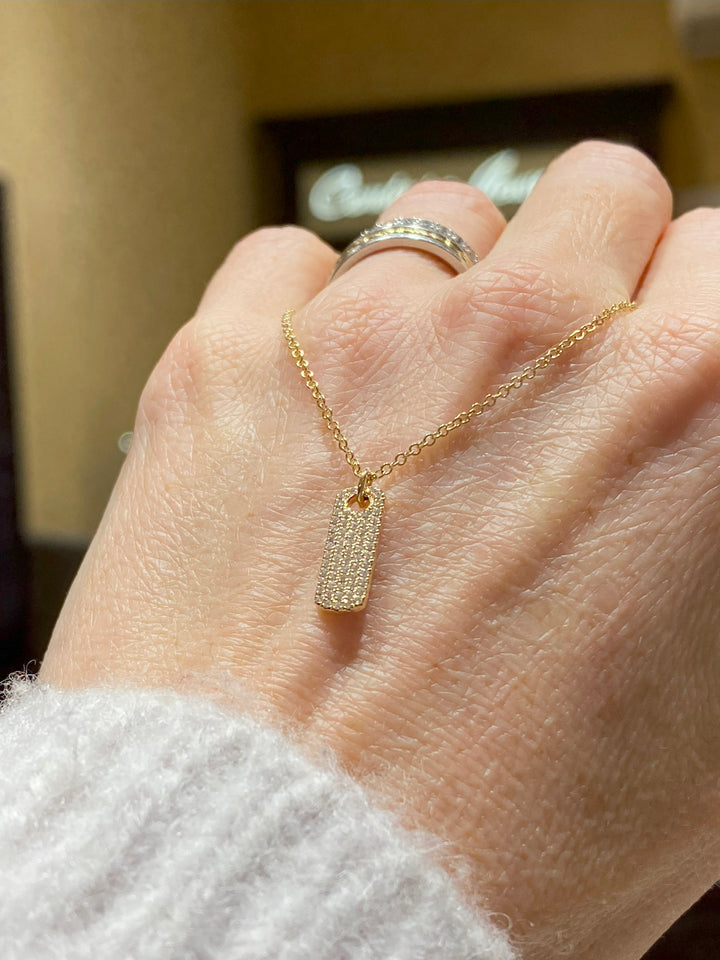 Gold Diamond ID Tag Necklace