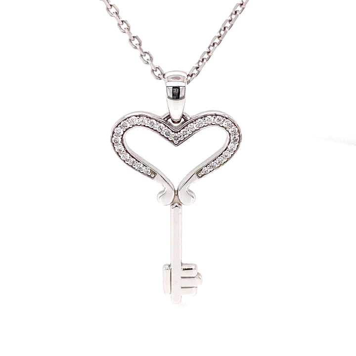 18K Gold Diamond Heart Key Pendant