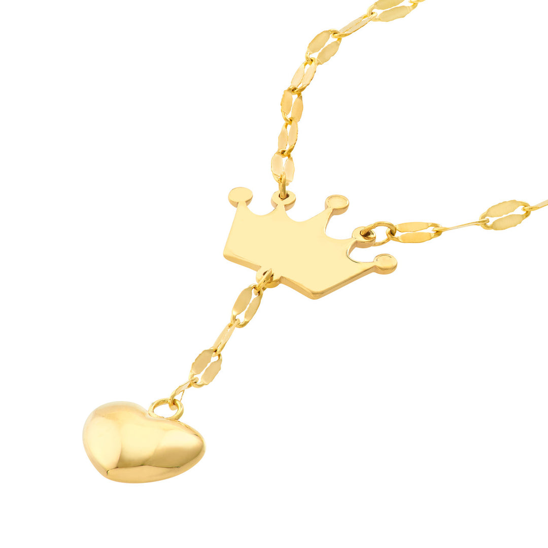 Adj. Puffed Crown &amp; Heart Drop Baby Necklace