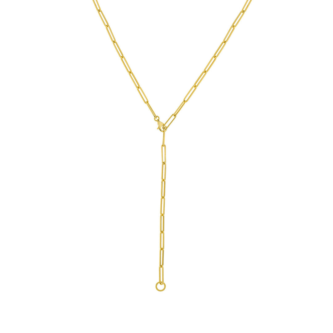 14K Yellow Gold 3.95mm Paper Clip Split Chain Necklace with Pear Lock