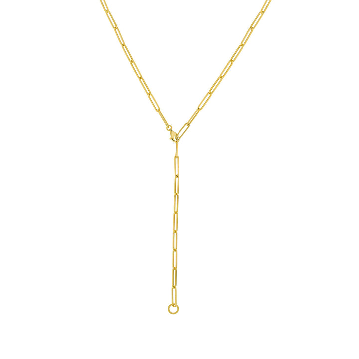 14K Yellow Gold 3.95mm Paper Clip Split Chain Necklace with Pear Lock