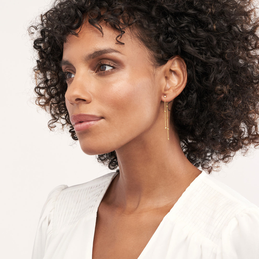 Alternating Bezel Diamond &amp; Bead Front &amp; Back Earring