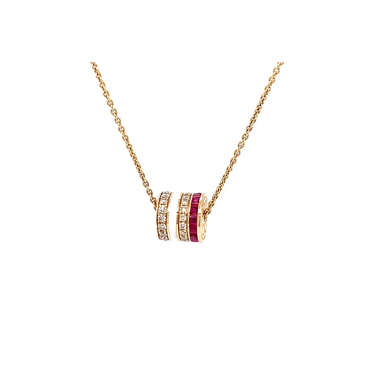 14K Yellow Gold Red &amp; White Sapphire Diamond Pendant Necklace, 0.31 CTW