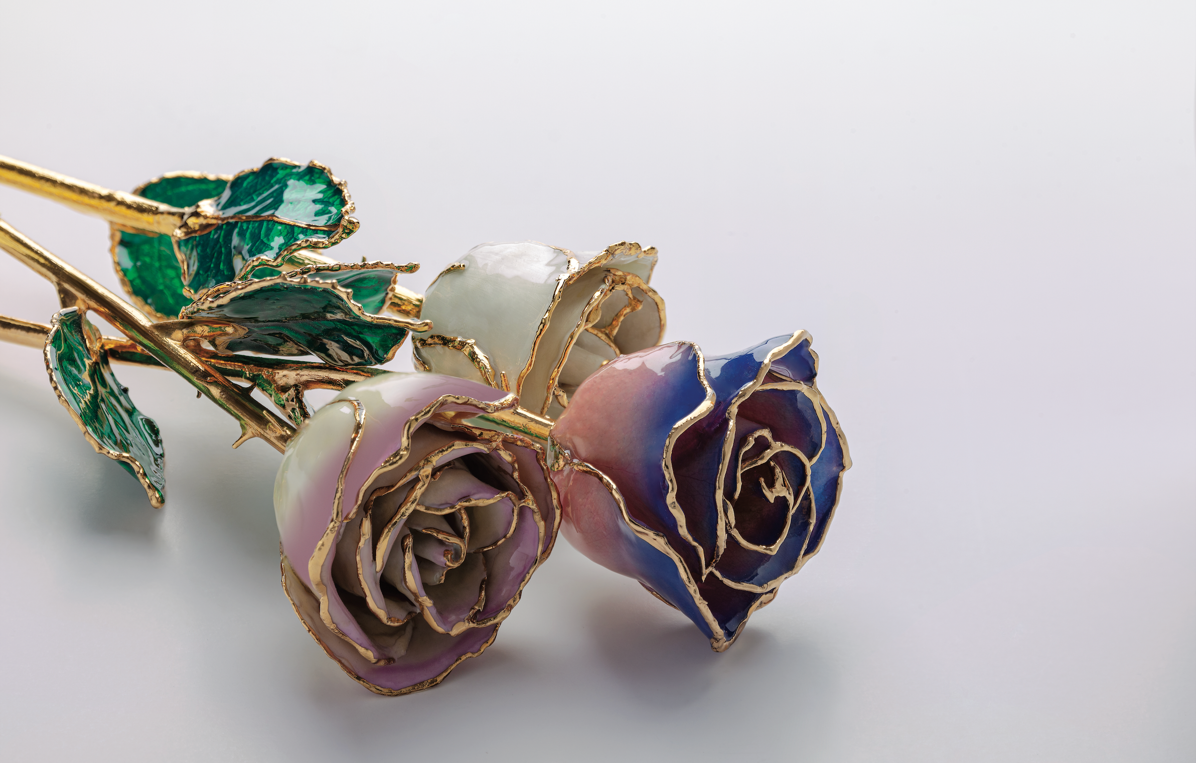 Lacquered real rose with 24-karat gold trim – luxury romantic gift by Couture Jewelry NYC