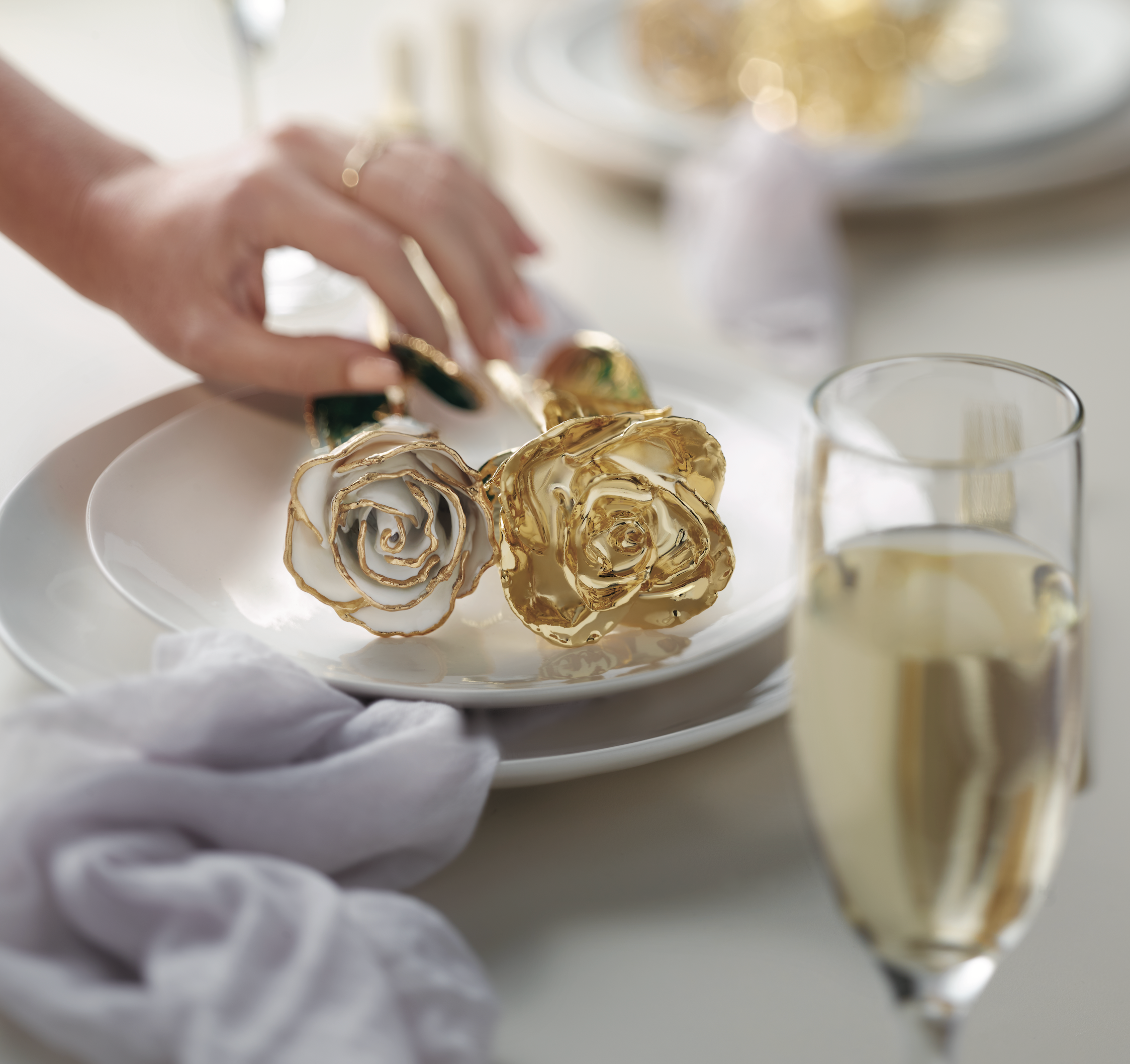 24K gold plated real rose – luxury anniversary gift handcrafted in New York by Couture Jewelry