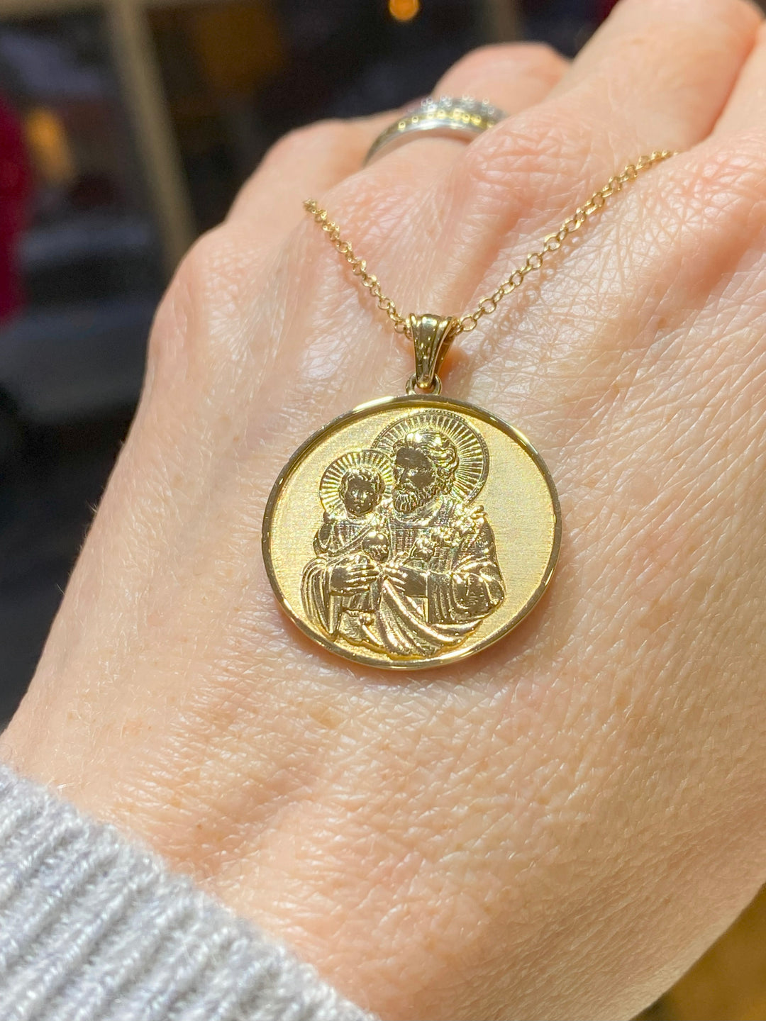 14K Gold St. Joseph with Baby Pendant Necklace