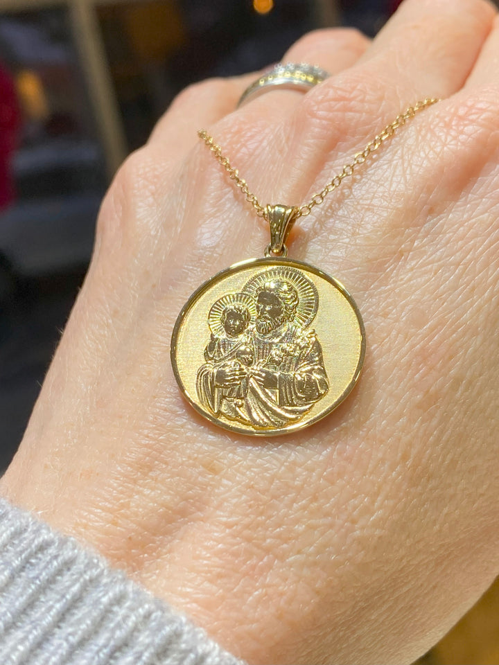 14K Gold St. Joseph with Baby Pendant Necklace