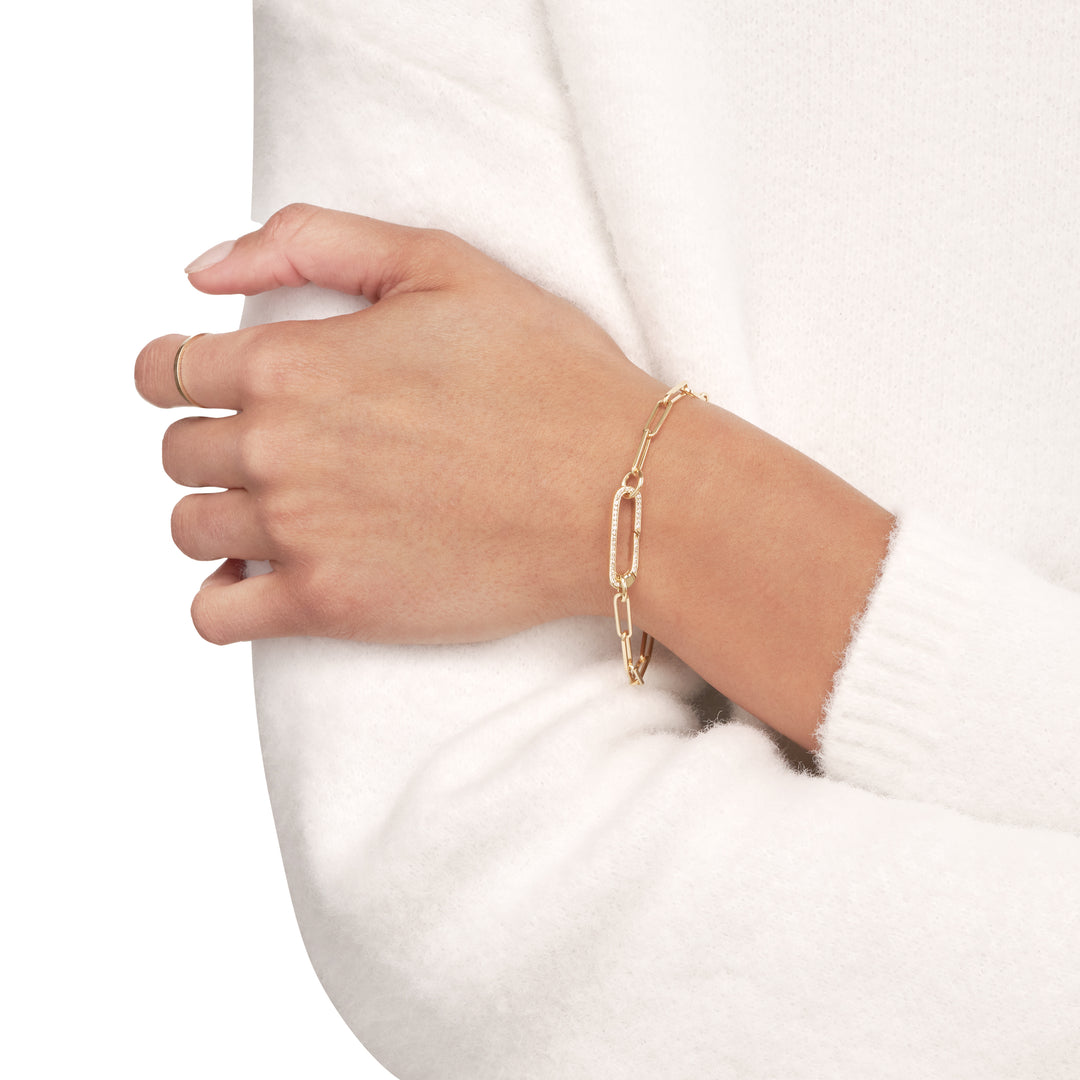 14K Yellow Gold Diamond Paper Clip Push Lock Connector