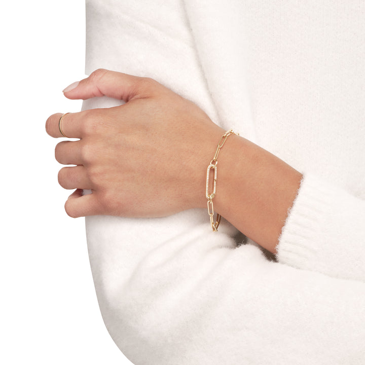 14K Yellow Gold Diamond Paper Clip Push Lock Connector