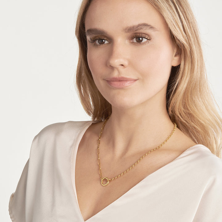 14K Yellow Gold Round Push Lock Connector, 15mm