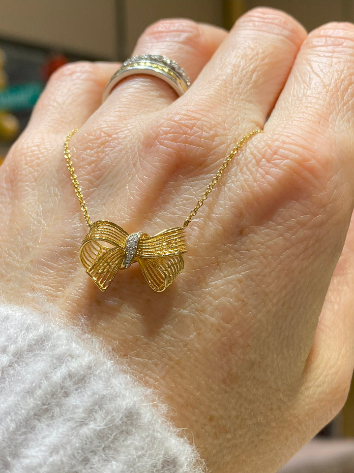 Yellow Gold Ribbon Diamond Necklace