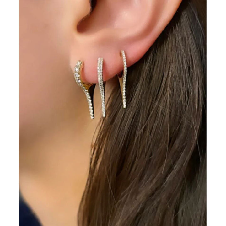 14k Yellow Gold Diamond Spike Huggie Earrings