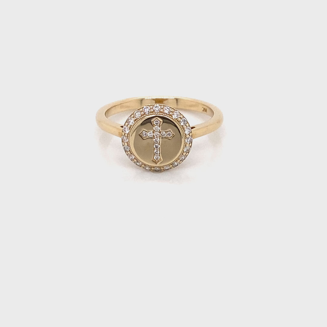 Diamond Cross Signet Ring