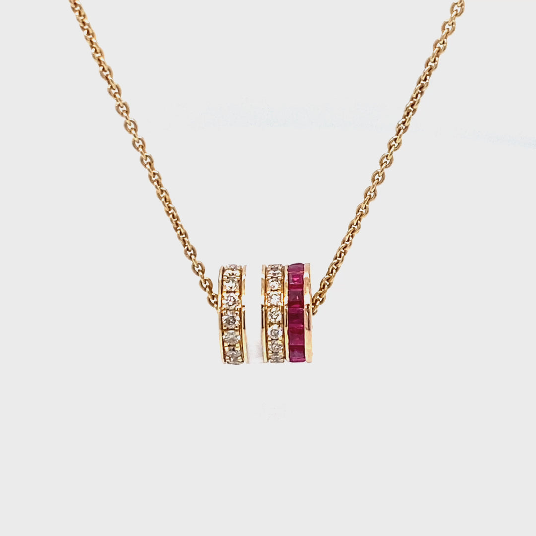 14K Yellow Gold Red &amp; White Sapphire Diamond Pendant Necklace, 0.31 CTW
