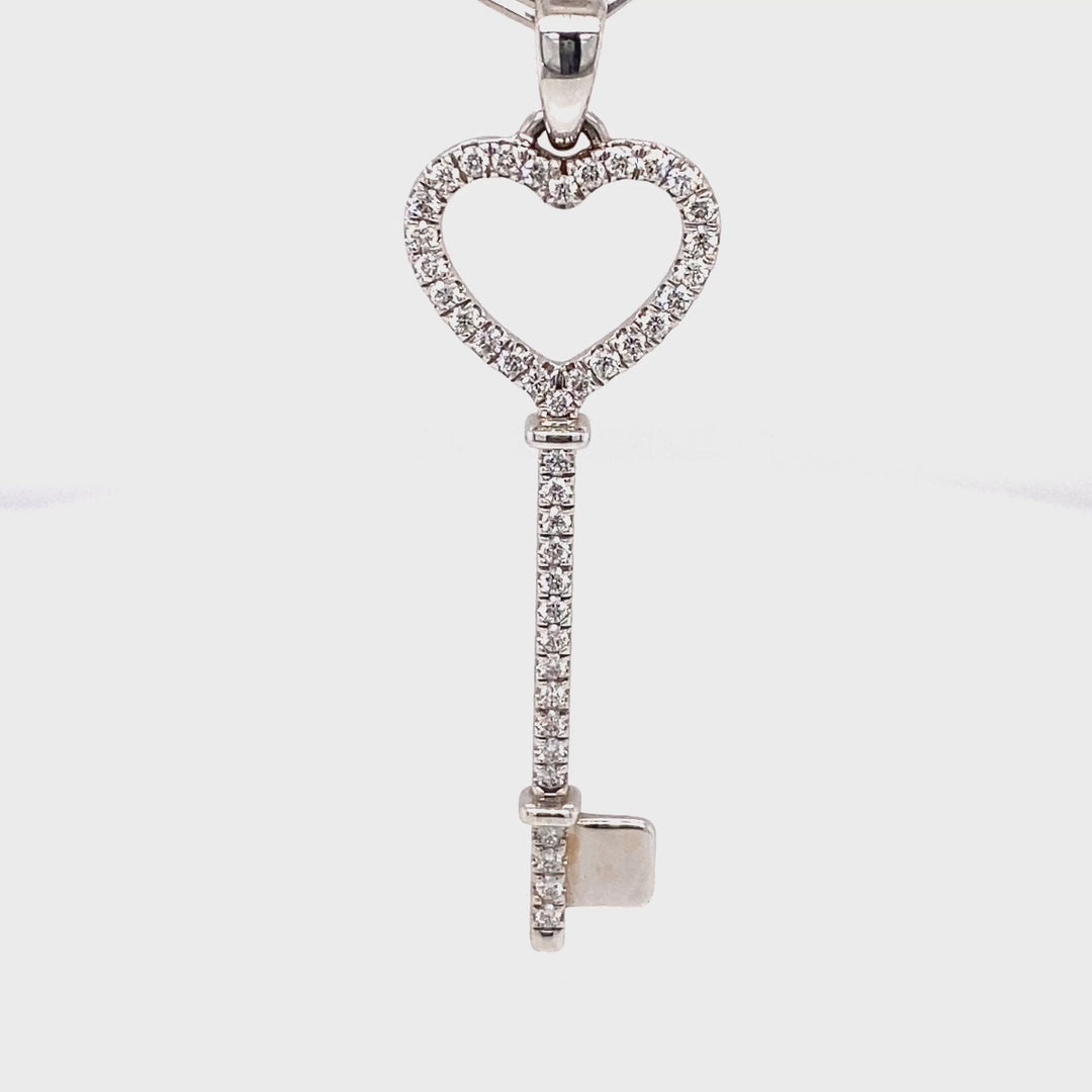 18K Gold Heart Key Pendant with Diamonds