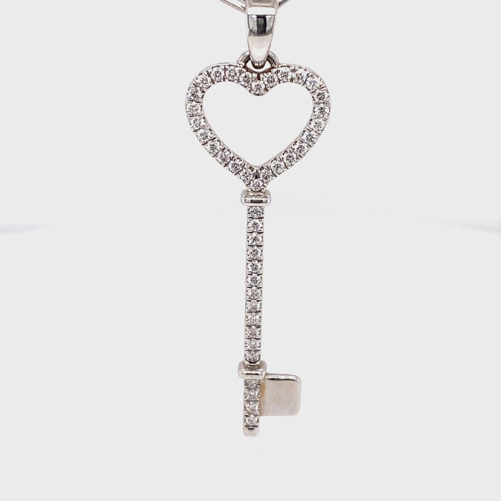 18K Gold Heart Key Pendant with Diamonds