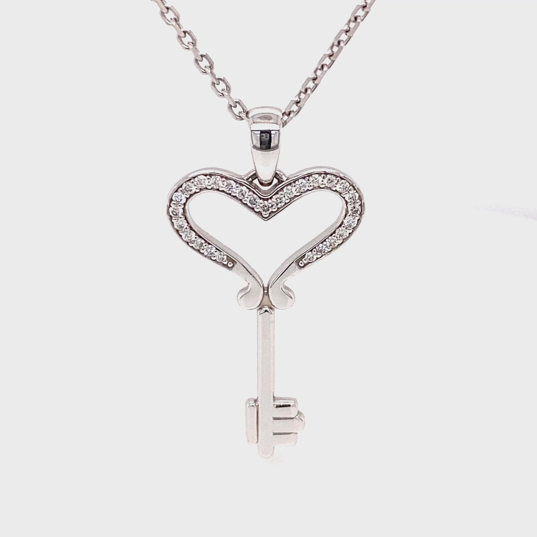 18K Gold Diamond Heart Key Pendant