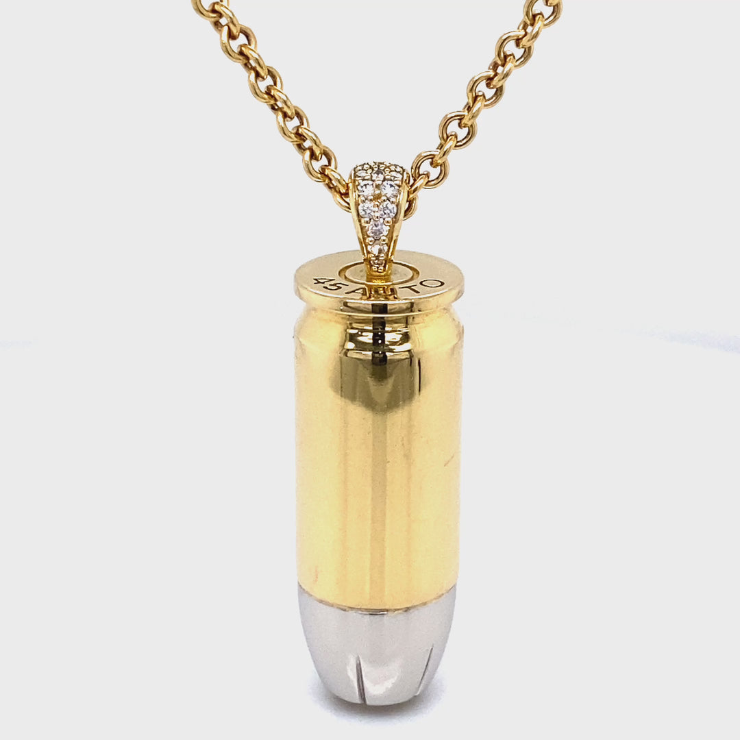 18K Gold &amp; Platinum Bullet Diamond Pendant Necklace