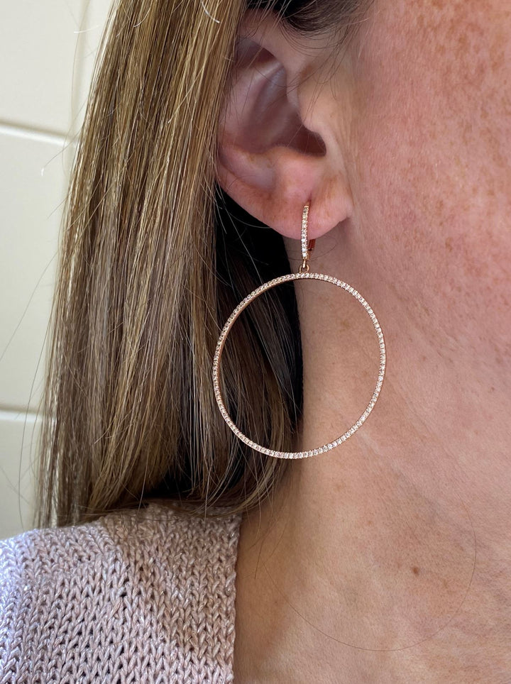 All Diamond Single Hoop Earrings 14K Rose Gold