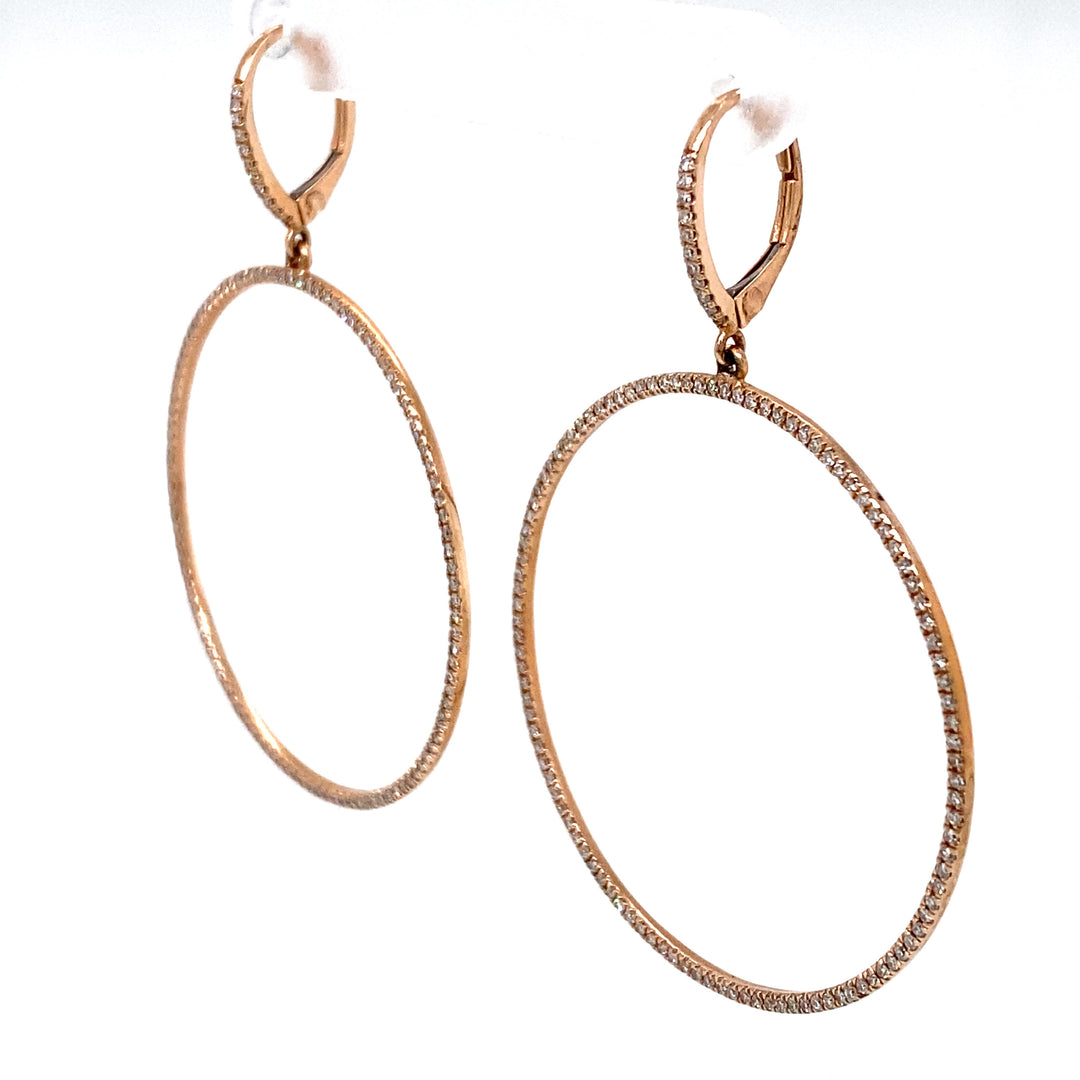 All Diamond Single Hoop Earrings 14K Rose Gold