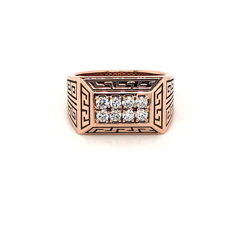 Rose gold Greek key ring with natural diamonds