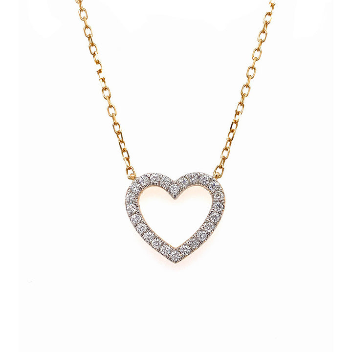 14K Yellow Gold Open Heart Diamond Necklace