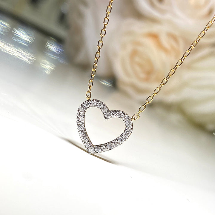 14K Yellow Gold Open Heart Diamond Necklace