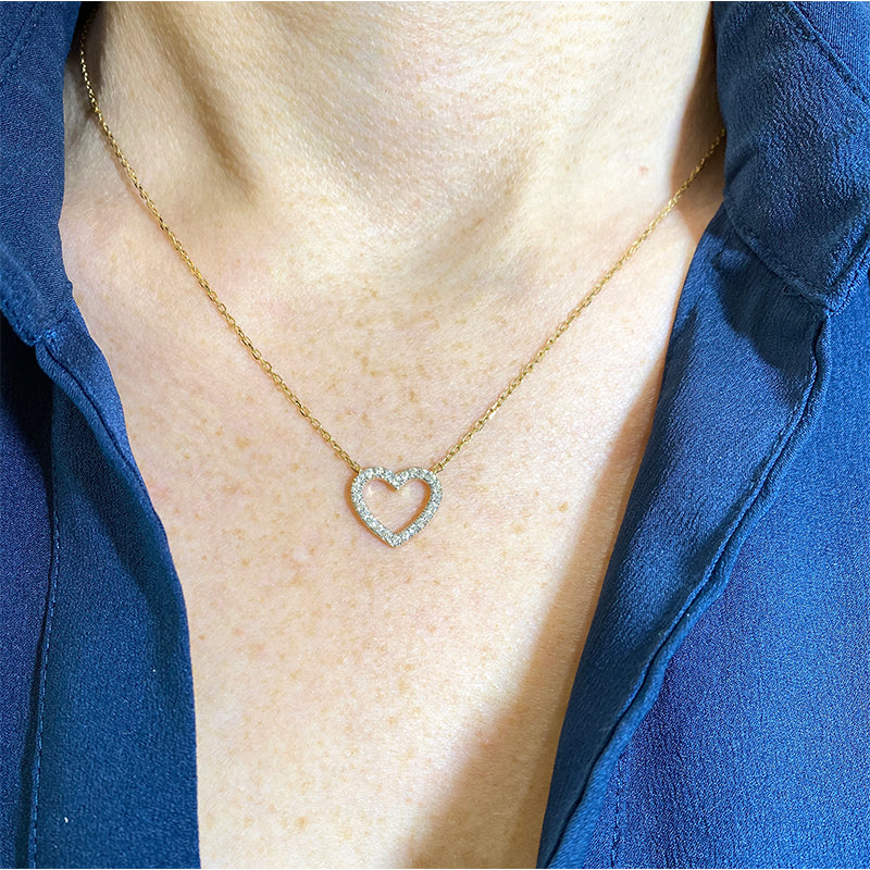 14K Yellow Gold Open Heart Diamond Necklace