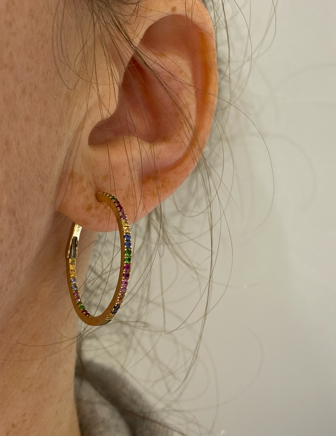 Multi-Color Sapphire Hoop Earrings