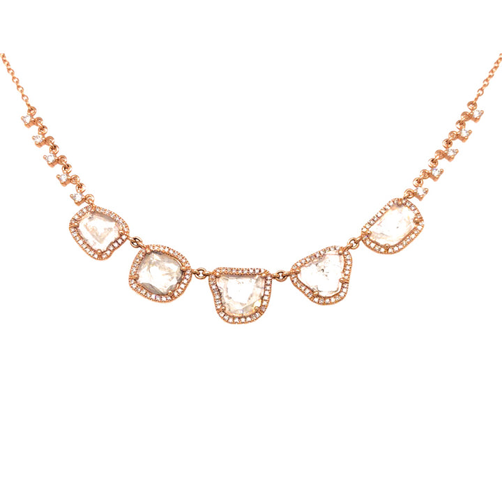 14K Rose Gold Five Diamond Slice Necklace with Diamonds