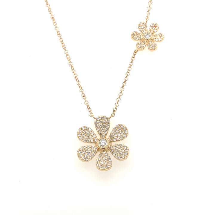 14K White Gold Diamond Flower Pendant Necklace