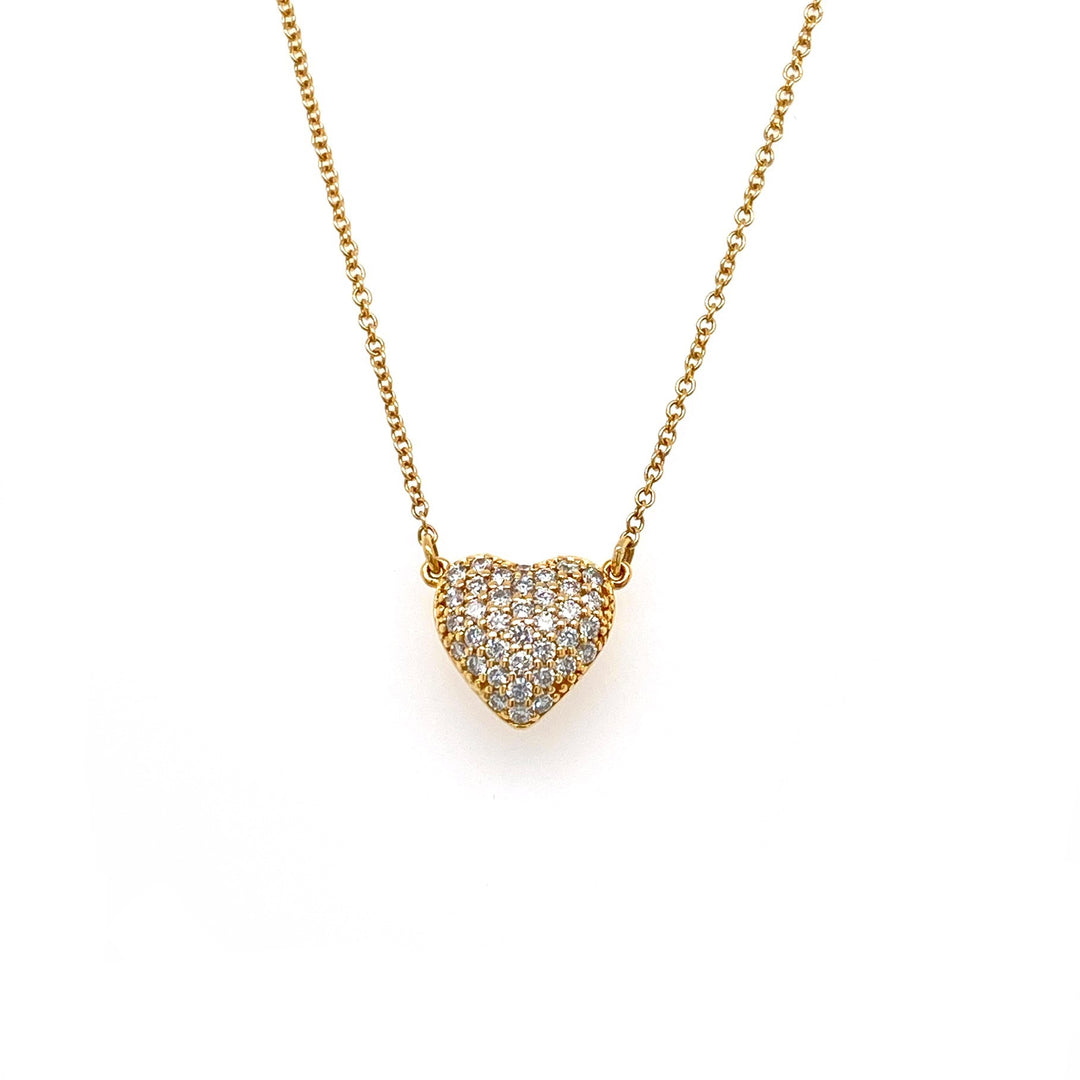 18K Yellow Gold Diamond Heart Pendant Necklace