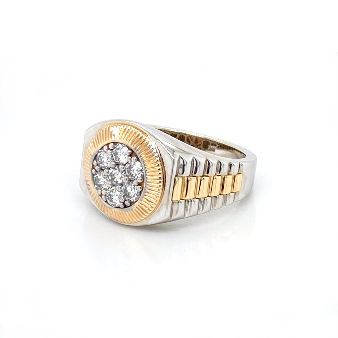 14K two-tone gold diamond watch-link men's ring with 7 natural diamonds