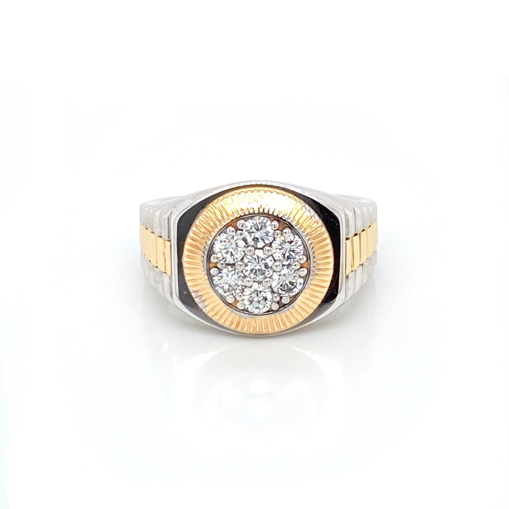 Two-tone gold men's statement ring with natural diamond cluster