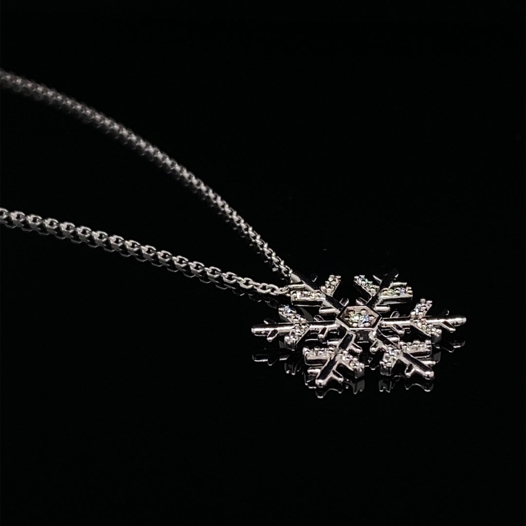 14K White Gold Diamond Snowflake Necklace
