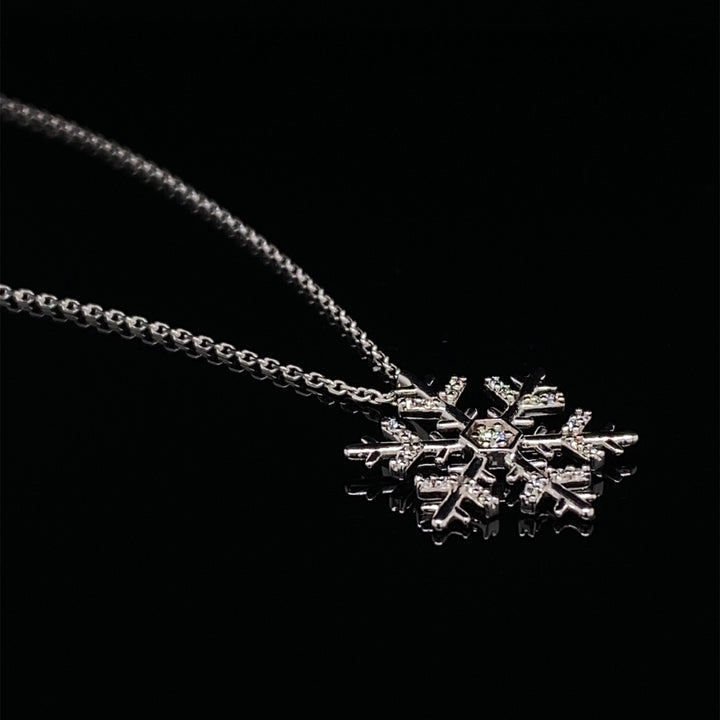 14K White Gold Diamond Snowflake Necklace