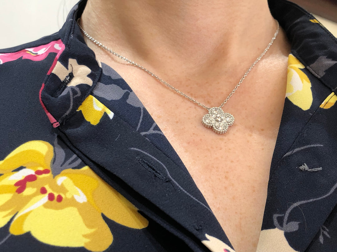 18K White Gold Diamond Lucky Clover Necklace