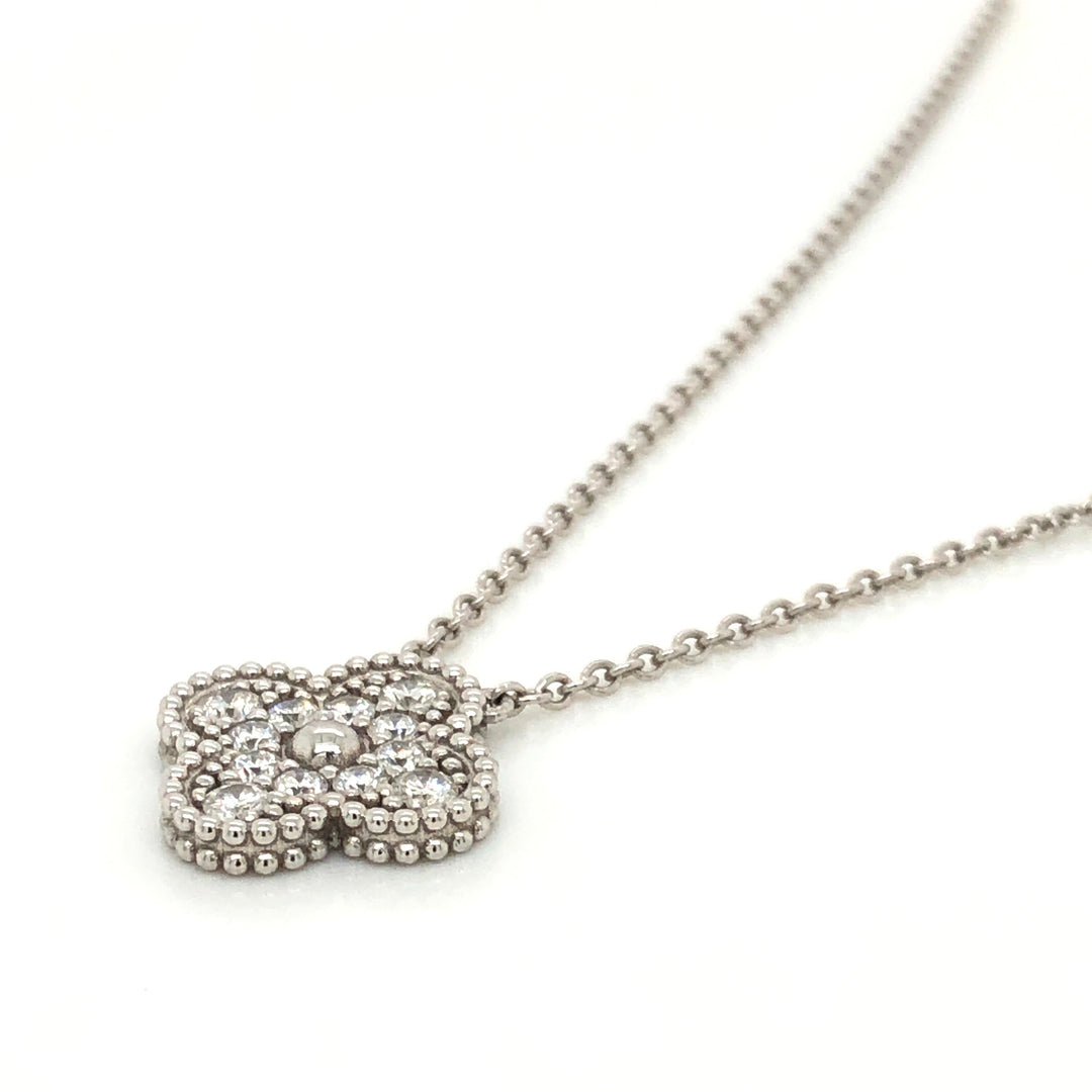 18K White Gold Diamond Lucky Clover Necklace