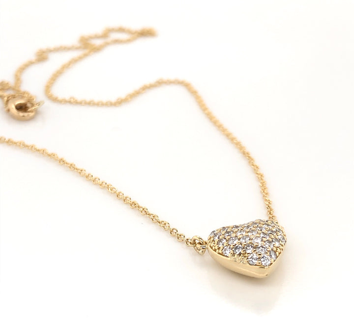 18K Yellow Gold Diamond Heart Pendant Necklace