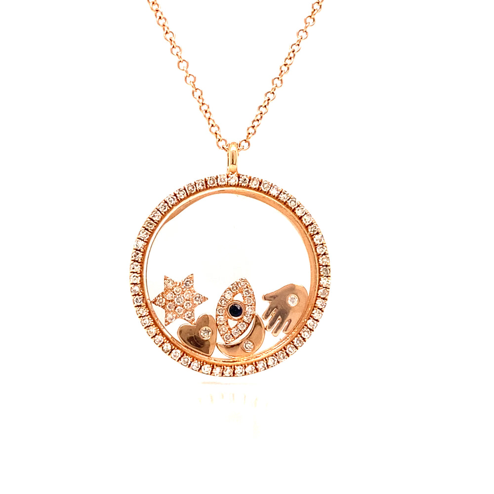 14K Rose Gold Floating Diamond Charm Necklace with Sapphire