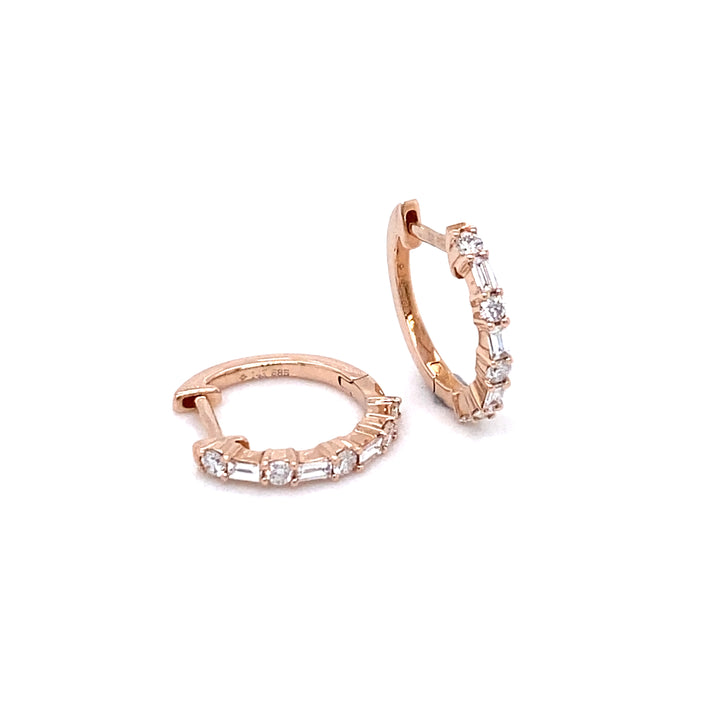 14K Rose Gold Baguette Diamond Huggie Earrings